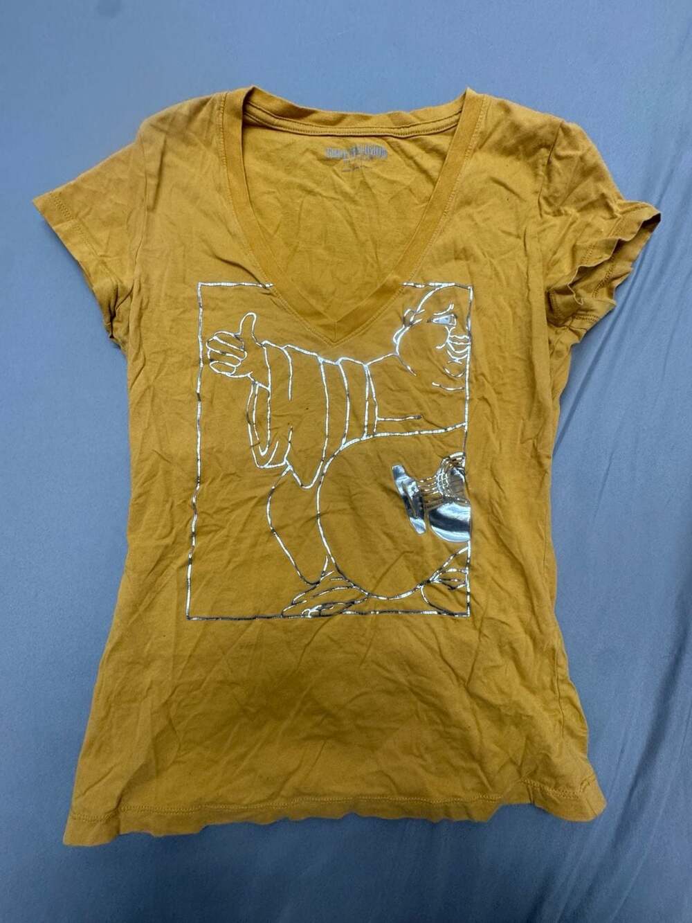True Religion V-Neck Graphic T-Shirt Size XS Yellow Buddha Logo